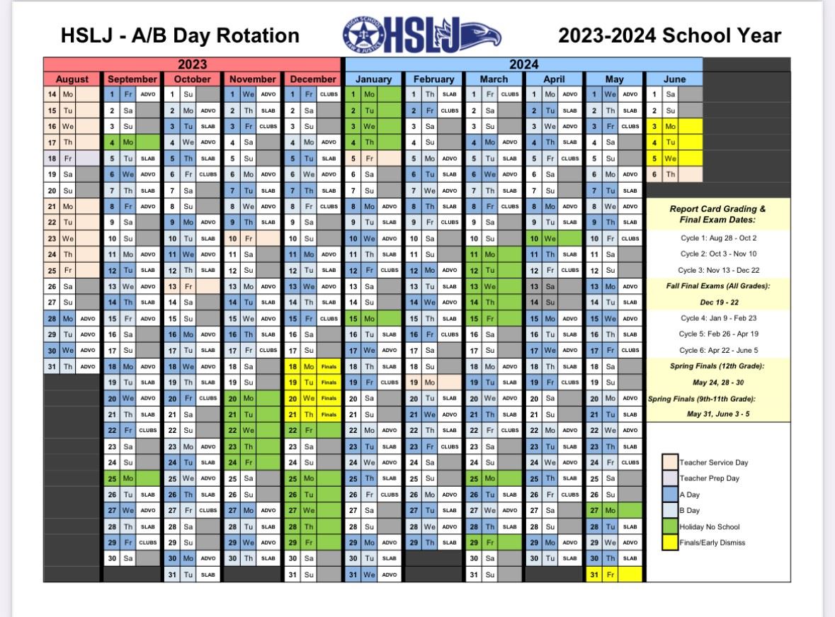  2023-2024 HSLJ-A/B Day Rotation Schedule